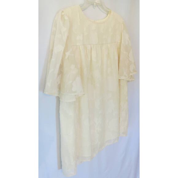 FLORAL OVERLAY Top Flutter Sleeves Size L Women Short Sleeve Lined Cream Boho - Picture 4 of 11